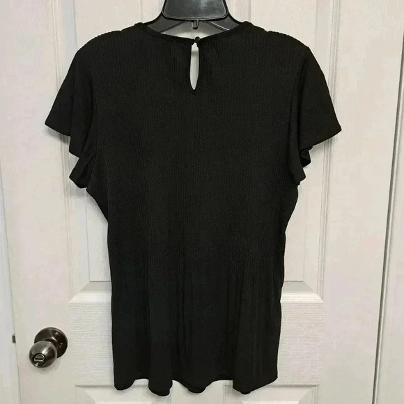 Philosophy Black Pleated Top Medium Lightweight Short Flutter Sleeve - Picture 13 of 15